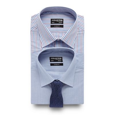 The Collection Set of two blue striped regular fit shirts with a navy tie